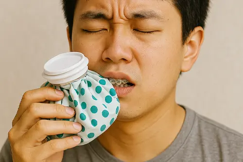 口元を冷やす矯正患者