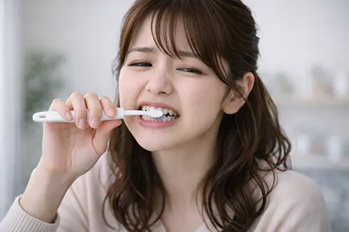 歯磨きをしている叢生の人