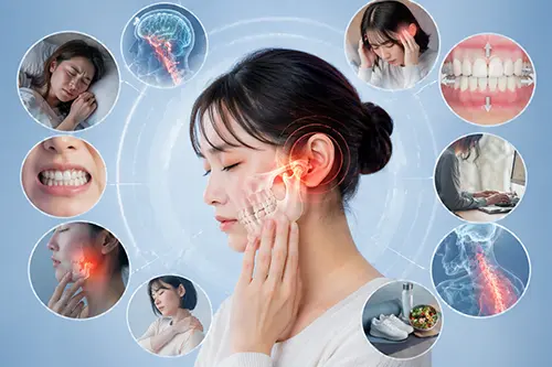 顎関節症の原因は多岐にわたることを示すイメージ