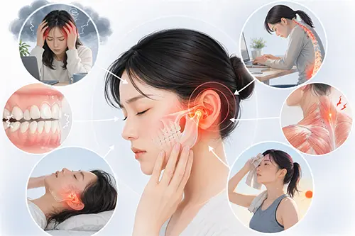 顎関節症の原因がストレスや姿勢など歯並び以外にあるイメージ